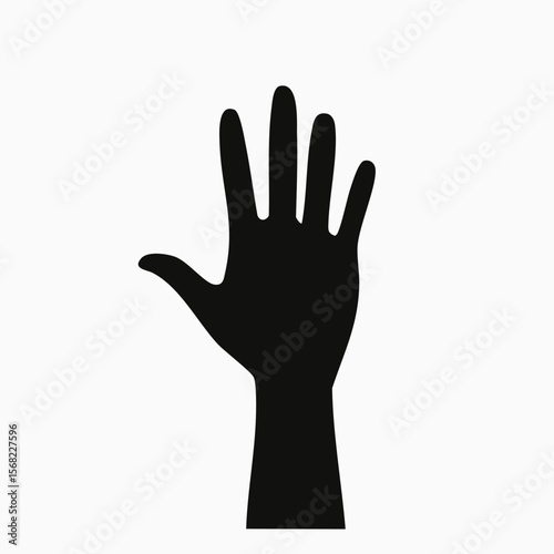 Black silhouette of a raised open hand with fingers spread white