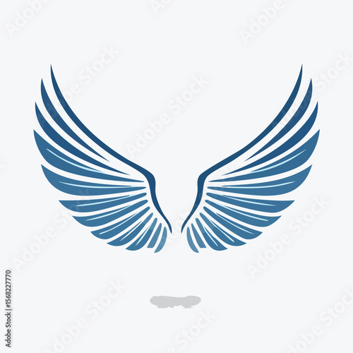 Blue gradient feathered wings spread symmetrically against a light grey background