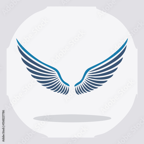 Blue and dark blue stylized wings spread open vector graphic
