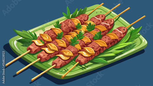 Italian Spiedini kebabs display alternating veal, breadcrumbs, and herbs, tightly packed on skewers, ready to be served hot and fragrant.