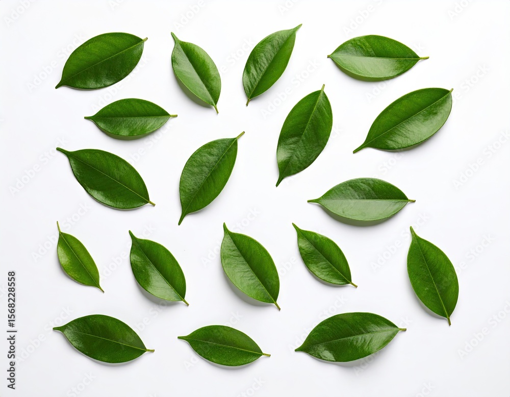 Naklejka premium Fresh green leaves pattern on white