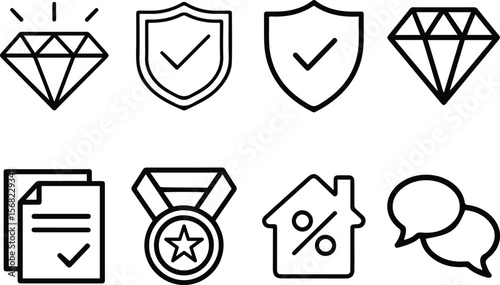 Security and Real Estate Line Icons Set.