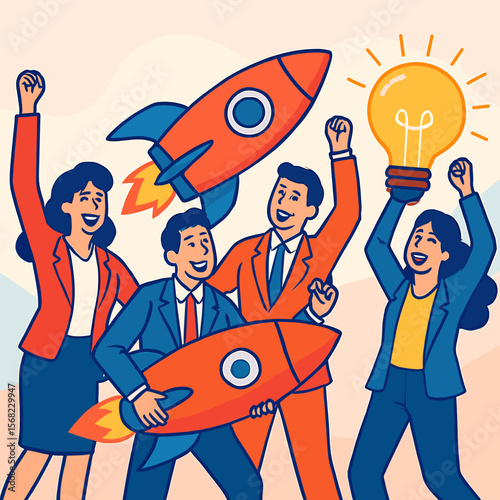 Team of Enthusiastic Business Professionals Celebrating Success