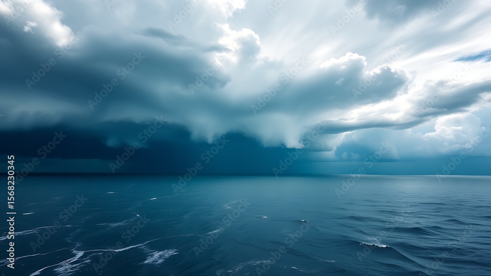 Fototapeta premium Dramatic swirling cloud formation over the ocean from an elevated perspective.