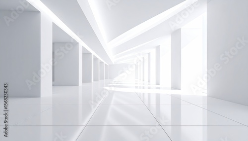Modern, white hallway with bright light