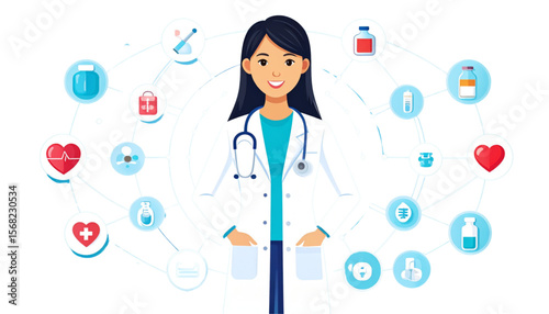 Confident Female Doctor Healthcare, Medicine, Wellness, and Medical Services