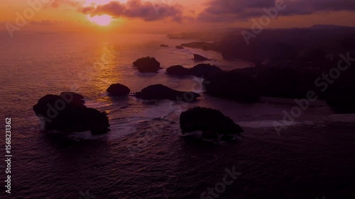 Aerial view of sunset on the beach.