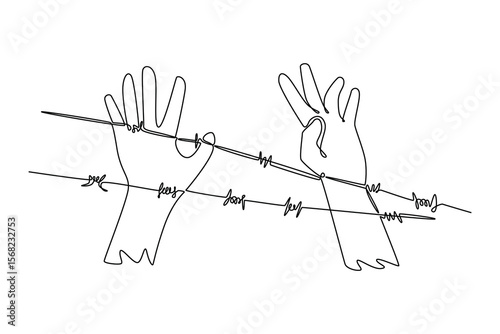 distribution of food to victims. effects of world war concept. Single line draw design. Vector graphic illustration
