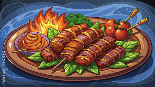 Sheftalia from Cyprus, grilled over charcoal, show sausage-shaped minced meat wrapped in caul fat, browned with crispy edges and a savory aroma.