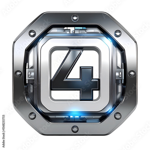 Metallic number four graphic design industrial style logo