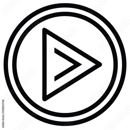 Modern minimalist black play button icon inside a double circle