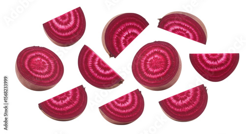 Beetroot slices arranged on a transparent background