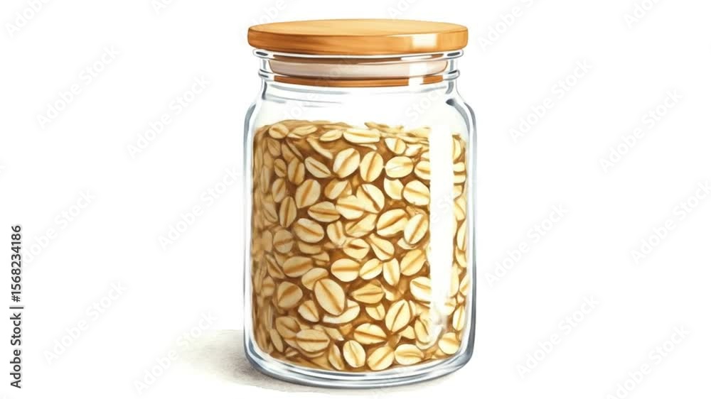 Glass jar filled with whole grain oats healthy breakfast food storage food photography breakfast granola whole grains healthy eating oatmeal kitchen home Glass jar filled with whole grain oats healthy breakfast food storage food photography breakfast granola whole grains healthy eating oatmeal kitchen home