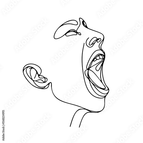 A person with an intense mood screaming in profile