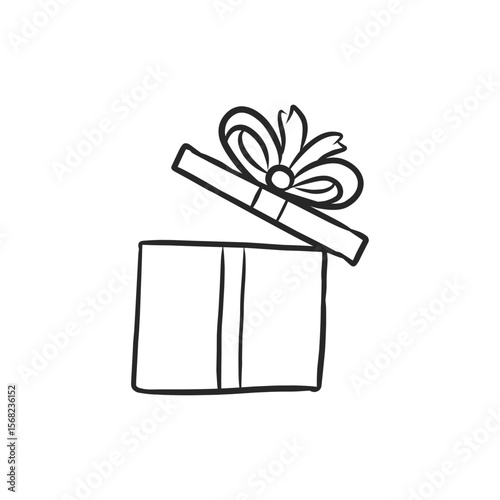Hand-Drawn Doodle of an Opened Gift Box with a Ribbon and Bow for a Surprise