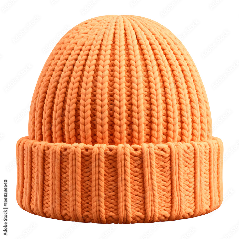 Fototapeta premium Light Orange Ski Hat Icon with Rounded Puff and Clean Knit Pattern on Transparent Background