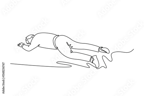 Victim of an attack. effects of world war concept. Single line draw design. Vector graphic illustration