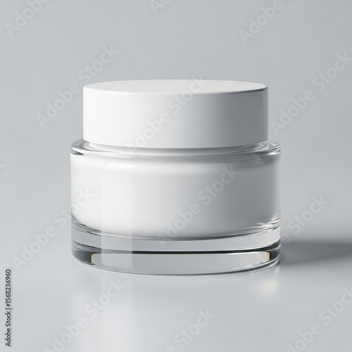 Minimal White Skincare Jar on Soft Grey Backdrop 3D Product Visualization