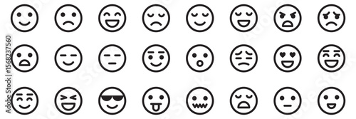 A minimalistic  icon set displaying  facial expressions: happy, sad, nervous, and neutral, commonly used for emotions or feedback. set of smile face cartoon icon vector design . 