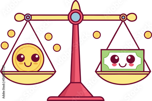 Adorable scale showing coins and money illustrating finance comparison concept vector illustration
