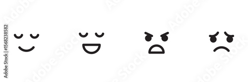 Collection of  different emoji faces showing various emotions isolated on white background Emoji icon set. Characters faces, cute emoticon, mood symbols .  