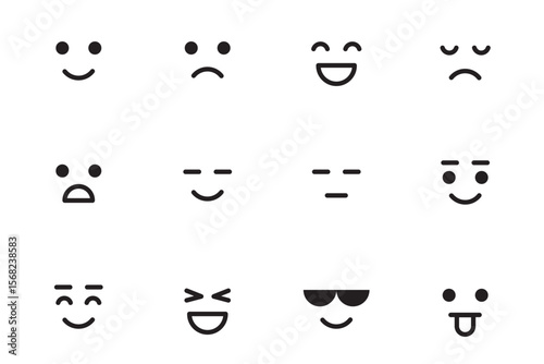 Collection of  different emoji faces showing various emotions isolated on white background Emoji icon set. Characters faces, cute emoticon, mood symbols .  