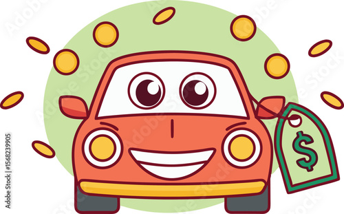 Happy car ready to be sold for a reasonable price vector illustration