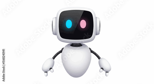 Illustration of a cute white robot with a square head and glowing eyes on a plain white background