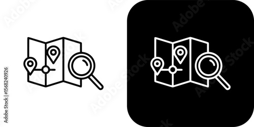 Map with Magnifying Glass Icon, for Location Search