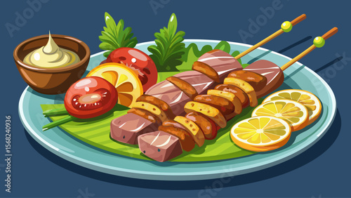 Bratspieß from Germany—a pork kebab variation—features fat-glazed meat chunks, spiced and grilled, presented with pickled onions on the side.