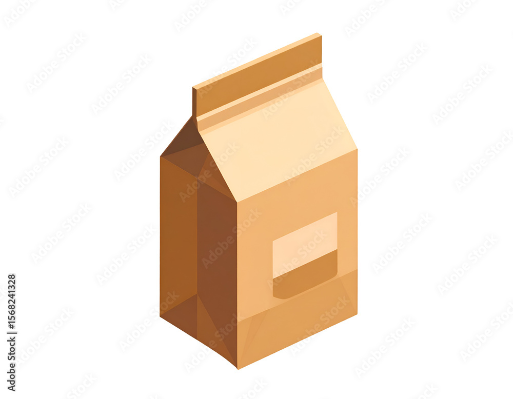 Isometric Illustration of a Brown Paper Bag with a Small Window Isometric Illustration of a Brown Paper Bag with a Small Window