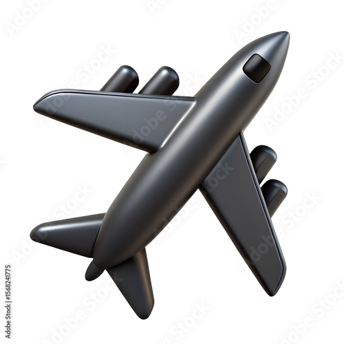A sleek, modern airplane with prominent wings and engines, isolated on transparent background