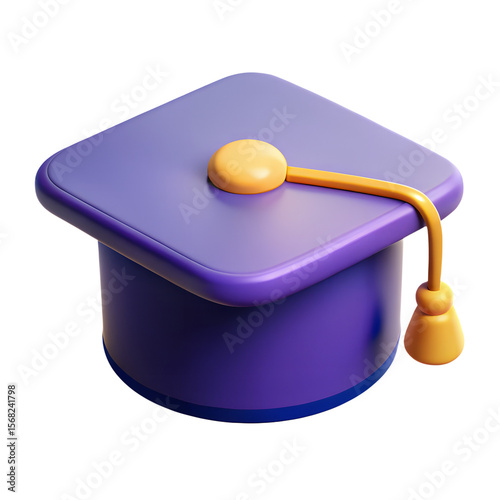 A purple graduation cap with an orange tassel isolated on transparent background