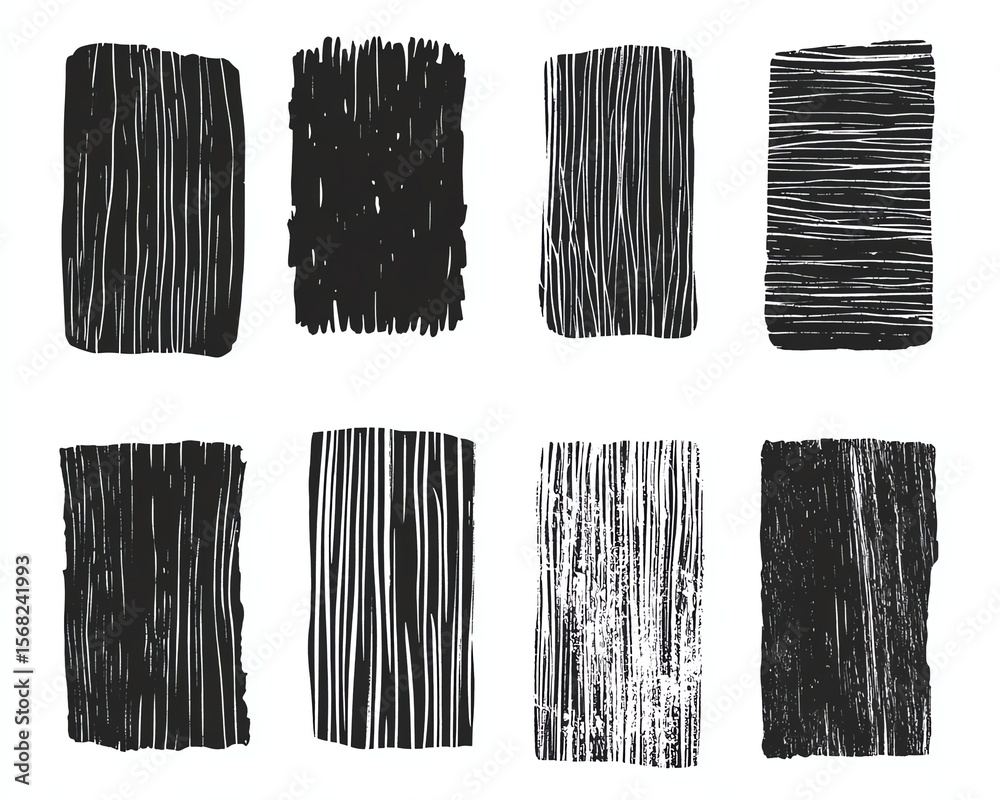 Fototapeta premium Hand printed linocut vector relief printing rectangle shapes banners wide stripes rough textures collection Paint roller stains lino ink grunge text box templates Artistic textured