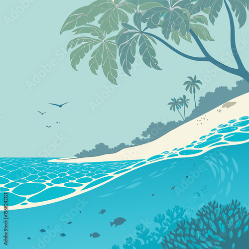 Tropical beach background with sea waves free online design.