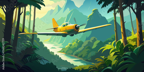 Tropical paradise island travel by plane flying over the sea with tropical fish