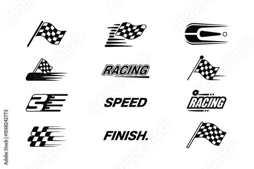 Racing checkered flags speed finish line graphic elements victory