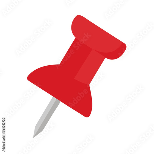 A vibrant red plastic pushpin, an essential office tool, is isolated on a white background