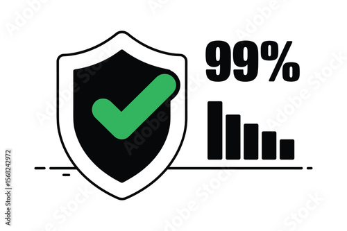 Shield with checkmark and declining bar graph green black