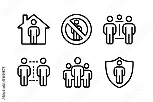 Social distancing and safety icons people house