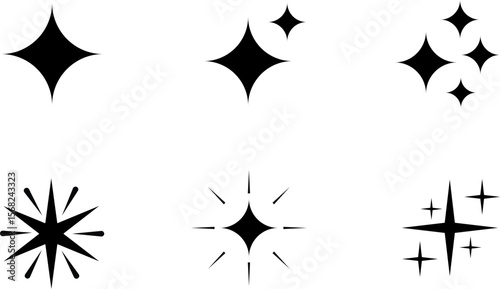 sparkle star icon set, starburst icon set, customizable stroke, vector, illustration