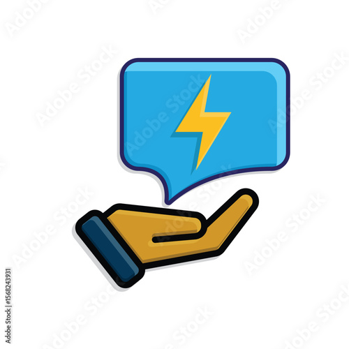 ai icon. AI Personal Assistant in hand. Smart reply. Chat balloon with lightning. UI, education. isometric design style
