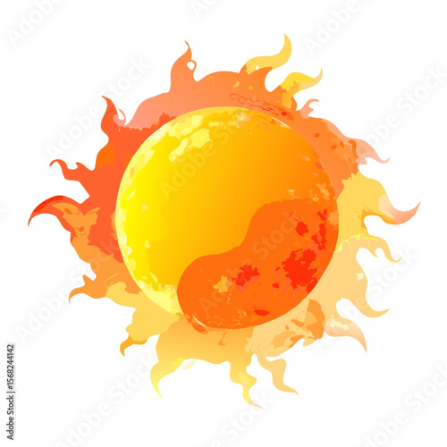 Sun vector illustration featuring a bright, warm, yellow and orange solar design, perfect as a summer weather icon or symbol