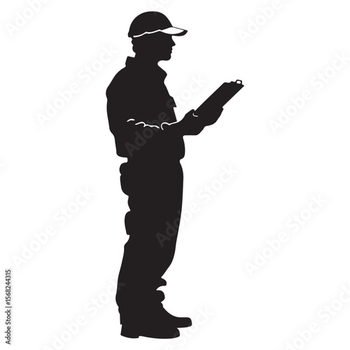 Construction Worker Inspector Silhouette Vector Illustration Clipboard Checklist