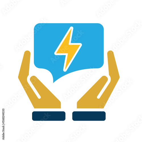 ai icon. AI Personal Assistant in in two hand. Smart reply. Chat balloon with lightning. UI, education. Flat design style