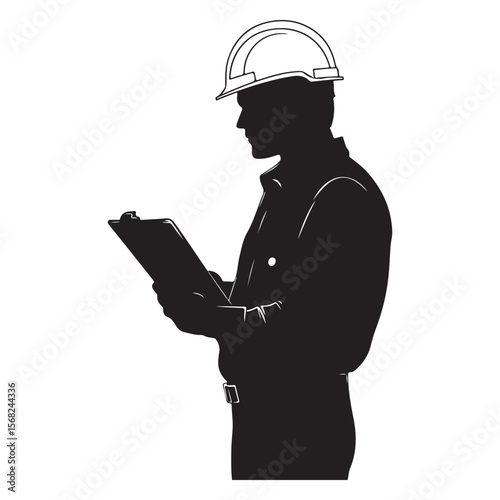 Construction Worker Inspector Silhouette Vector Illustration Clipboard Checklist