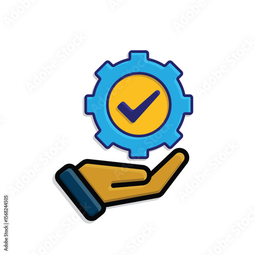 ai icon. AI Personal Assistant in hand. Task automation. Gear moving with automatic checklist. UI, education. isometric design style