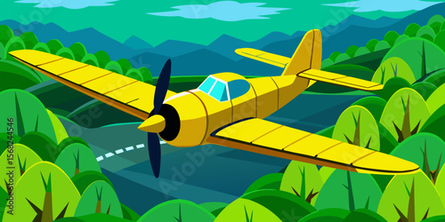 Old yellow biplane on a grassy airfield under a cloudy sky