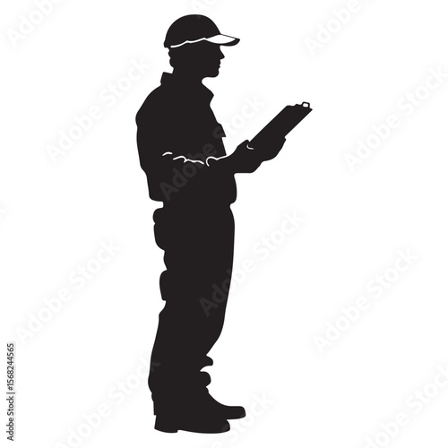 Construction Worker Inspector Silhouette Vector Illustration Clipboard Checklist