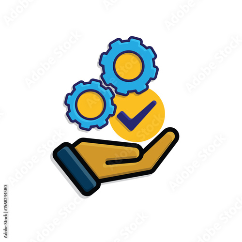 ai icon. AI Personal Assistant in hand. Task automation. Two Gears moving with automatic checklist. UI. Isometric design style